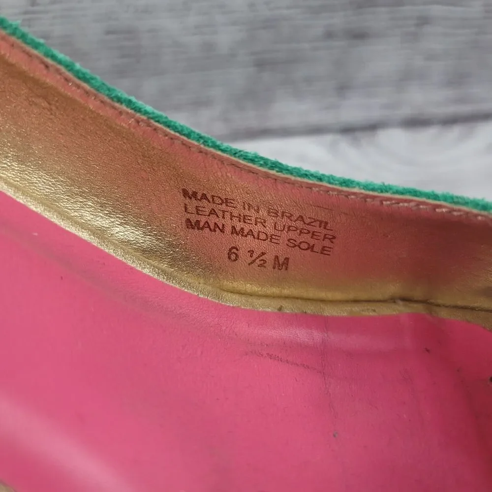 Lilly Pulitzer Resort Chic Jewel Green Suede Wedge Peep-toe Shoes Women's 6.5